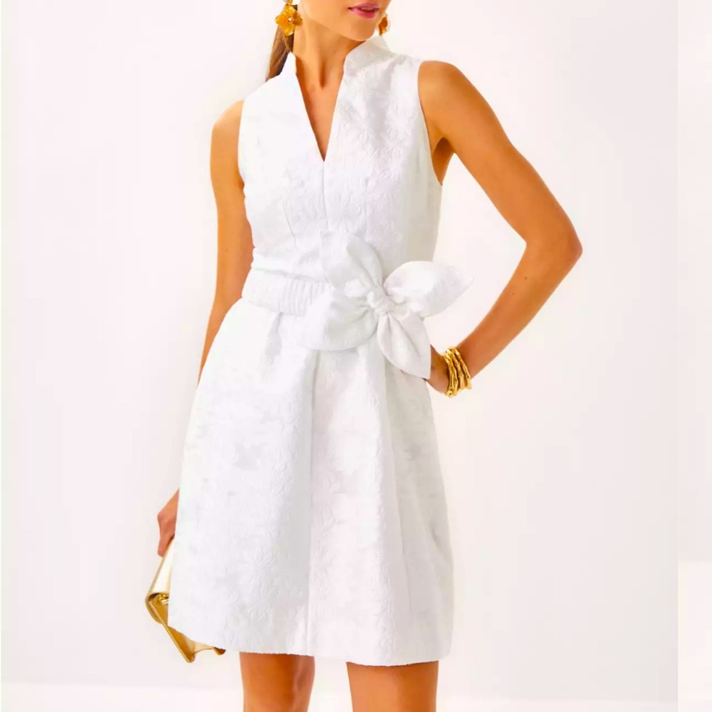 Lily Pulitzer Tazie Jacquard Dress in Resort White Peony Bloom Organza Jacquard